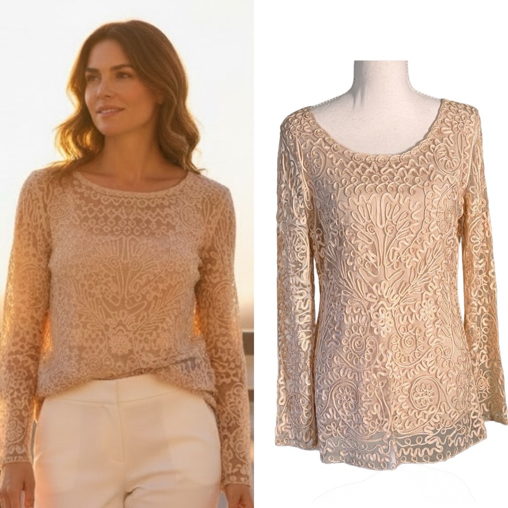 Weavz Cream Embroidered Long-Sleeve Top Size Small